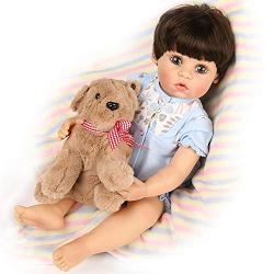 Yesteria Full Silicone Reborn Baby Dolls with Toy Puppy 22 Inches Realistic Newborn Blue Baby Jumpsuit