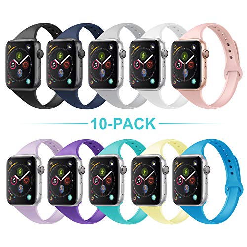 Acrbiutu Bands Compatible with Apple Watch 38mm 40mm 42mm 44mm, Slim Thin Narrow Replacement Silicone Sport Accessory Strap Wristband Compatible for iWatch Series 1/2/3/4/5 Women Men