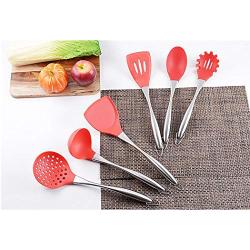 JunbosiKitchenware Red Stainless Steel Silicone Kitchenware High Temperature Non-Stick Cookware Spatula Soup Cooking Spoon Shovel Set
