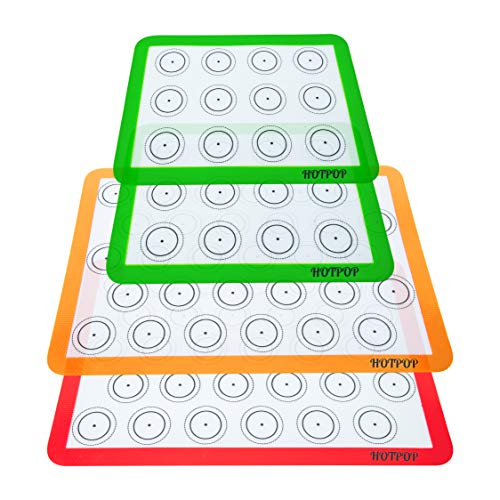 Set of 4 Reusable Silicone Macaron Baking Mats 0.75mm (2 Half Sheet Liners and 2 Quarter Sheets), Non Stick Silicone Liner for Bake Pans and Rolling ? Macaron, Pastry, Cookie, Bun, Bread Making