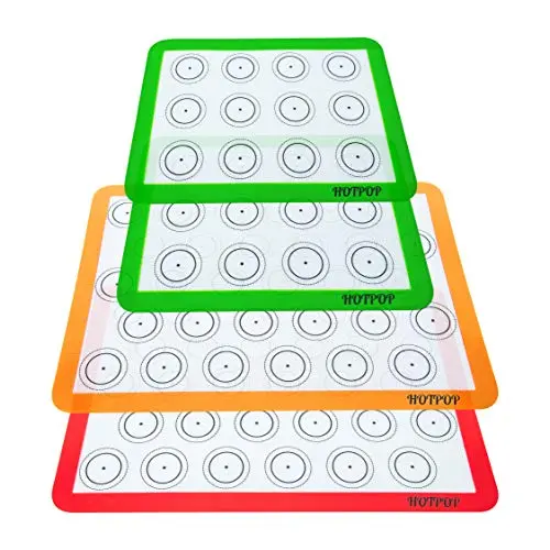 Set of 4 Reusable Silicone Macaron Baking Mats 0.75mm (2 Half Sheet Liners and 2 Quarter Sheets), Non Stick Silicone Liner for Bake Pans and Rolling ? Macaron, Pastry, Cookie, Bun, Bread Making