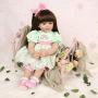 Realistic Reborn Baby Toddler Girl Doll Vinyl Green Princess Dress 24 Inches