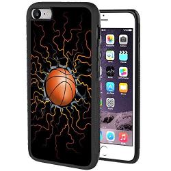 iPhone 7 8 Case with Basketball Fire Pattern Whimsical Design Bumper Black Soft TPU and PC Protection Anti-Slippery &Fingerprint Case for iPhone 7 8