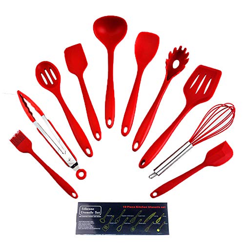 SHUNYUS Kitchen Kitchenware Stainless Steel Silicone Cookware Non-Stick Pan 10 Piece Set High Temperature Resistance Red Black