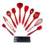 SHUNYUS Kitchen Kitchenware Stainless Steel Silicone Cookware Non-Stick Pan 10 Piece Set High Temperature Resistance Red Black
