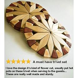 Natural Wood Trivets For Hot Dishes - 2 Eco-friendly, Sturdy and Durable 7 Kitchen Hot Pads. Handmade Festive Design Table Decor - Perfect Kitchen Gifts Idea.