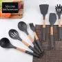 Kitchen Utensils Silicone Wood Cookware High Temperature Silicone Slip Resistant Sleeves Elm Handle Silicone Non-Stick Kitchenware, Kitchenware