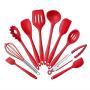 HKJCC Silicone Kitchenware 10 Piece Non-Stick Cookware Set Kitchen Tools Baking Tools (Red 10 Piece Set),Red