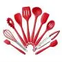 HKJCC Silicone Kitchenware 10 Piece Non-Stick Cookware Set Kitchen Tools Baking Tools (Red 10 Piece Set),Red