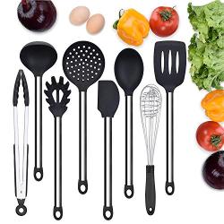 TOVE Set of 8 Silicone Non-Toxic Kitchenware Kitchen Utensils Non-Stick Series (8-Piece Stainless Steel Handles)