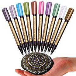 Metallic Markers Pen for Rock Painting - Medium Point, Metallic Color Paint Markers for Ceramic Painting, Glass,Mug, Plastic, Photo Album, Card Making, 10 Colors