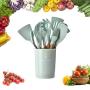 ZLKB Silicone Kitchen Utensils,with Premium Wood Handles,Non-Stick Heat Resistant Silicone Kitchenware