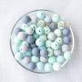 HAO JIE Baby Silicone Teething Beads 15MM 50pcs BPA Free Food Grade Teething Beads Green and Grey Series DIY Jewelry Chewable Nursing Necklace Accessories