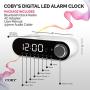 COBY Digital LED Alarm Clock Built In 10W HD Bluetooth Speakers FM Radio QI Certified Fast Wireless Charger for iPhone, Samsung and More,USB port Battery Backup Aux In, Dimmer for Bedroom, Office Desk