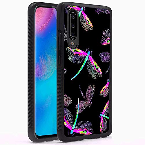 Huawei P30 Case with Beautiful Dragonfly Pattern Whimsical Design Bumper Black Soft TPU and PC Protection Anti-Slippery &Fingerprint Case for Huawei P30