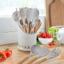 KINFAYV Silicone Cooking Utensil Kitchen Utensil Set,16 PCS Acacia Wooden Cooking Tool Spoons Spatula Turner Tongs Measuring Spoon Nonstick Nontoxic BPA Free Heat Resistant Kitchen Tools (Light Grey)