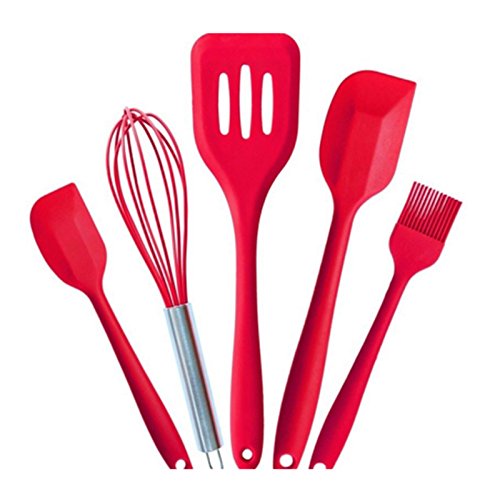 5Pcs/Set Solid Color Silicone Cookware Cooking Tools Set Durable Kitchenware Spatula Brush Egg Whisk Kitchen Utensils