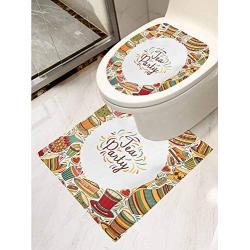 Tea Party Modern Toilet Sticker Design Cartoon Drawing Style Kitchenware and Tea Party Items Cups Pots Colorful Design Apartment Home Bathroom Decoration Set of 2 Multicolor