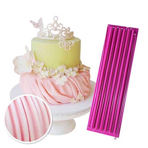 ART Kitchenware 13"×3.9" Gathering Drape Fondant Mat Gum Paste Decor Mat Large Silicone Lace Mould Cake Decorating Fondant Mold with 7 Acrylic Sticks BLM-24