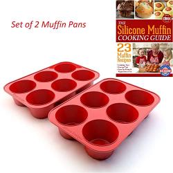 Silicone Texas Muffin Pans and Cupcake Maker, 6 Cup Large, Professional Use, Plus Muffin Recipe Ebook