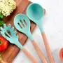 Hjyi Silicone Kitchen Spoon Shovel kit Wooden handle silicone kitchenware 9 piece set with kitchenware bucket non-stick pot cooking Spoon