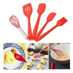 Funwill 5 Pieces Baking Tool Set Red Silicone Scraper Egg Beater Kitchen Baking Egg Tool Silicone Kitchenware Cooking