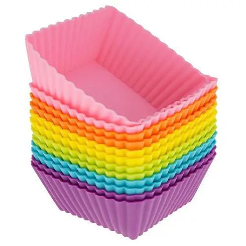 Freshware Silicone Cupcake Liners/Baking Cups - 12-Pack Muffin Molds, 2.5 inch Square, Six Vibrant Colors