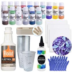 Acrylic Paint Pouring Bundle - Floetrol, Cups, 16x 2-Ounce Acrylic Paints, 3X 6-inch Canvases, Pixiss Acrylic Pouring Oil, Mixing Sticks, Gloves, Complete Kit for Paint Pouring