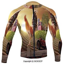 SCOCICI Cycling Jersey Long Sleeves Men,Farm Barn Yard Image Kitchenware and Home Decor