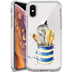 iPhone Xs iPhone X Case, Soft TPU Slim-Fit Flexible Ultra-Thin Clear Case, Full-Body Rugged Bumper Print Kitchenware Case for iPhone Xs iPhone X, Transparent