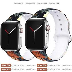 EXCHAR Compatible with Apple Watch Band 40mm 38mm 44mm 42mm Fadeless Pattern Printed Floral Bands Silicone Replacement Band for iWatch Series 5 Series 4/3/2/1 for Women Men