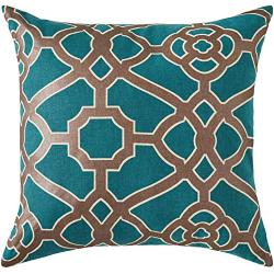 Ravenna Home Contemporary Geometric Pattern Throw Pillow - 20 x 20 Inch, Teal and Bronze