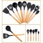 Silicone Kitchenware Set 9 Piece Set of Wooden Handle Non-Stick Shovel Spoon Cooking Gadgets Silicone Spatula Soup Spoon Fried Shovel