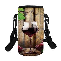 Modern Stylish Bottle Sleeve,Wine Glass Grapes Rustic Wood Kitchenware Home and Cafe Interior Art Design Decorative for Bottle & Vacuum Cup,3.1L x 3.1W x 7.4H