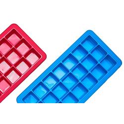 Sonder Silicone Ice Cube Trays, With Lids- Covered 2 pc set with 42 molds-Flexible Rubber Plastic Stackable Mini Cocktail Whiskey Ice Cube Mold Storage Containers - Red & Blue