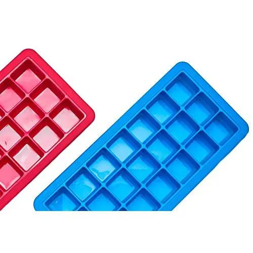 Sonder Silicone Ice Cube Trays, With Lids- Covered 2 pc set with 42 molds-Flexible Rubber Plastic Stackable Mini Cocktail Whiskey Ice Cube Mold Storage Containers - Red & Blue