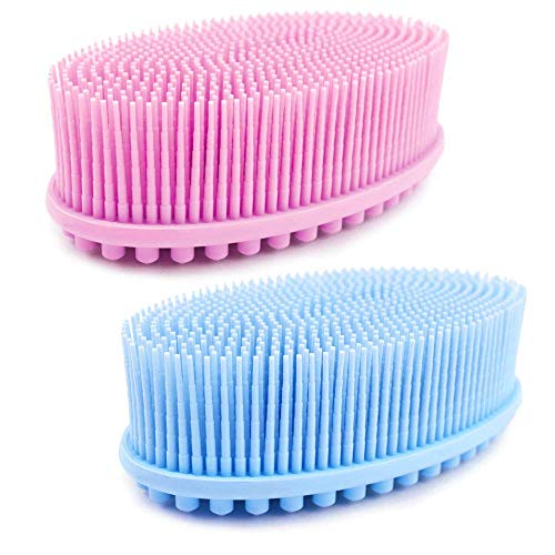 2 Pack Pink and Blue Avilana Exfoliating Silicone Body Scrubber Easy to Clean, Lathers Well, Eco Friendly, Long Lasting, And More Hygienic Than Traditional Loofah