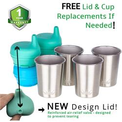 Stainless Steel Cups with Silicone Sippy Cup Lids for Kids Toddlers Babies 8oz | Stainless Steel Sippy Cups for Home and Outdoors | BPA Free Metal Drinking Glasses (4-Pack)