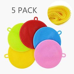 AOLANS Silicone Dish Sponge Washing Brush Scrubber 5 Pack Household Cleaning Sponge Food Grade Free Brush kitchenware (5 Color)