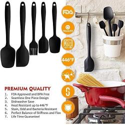 Silicone Spatula Set - 5 Piece Non-Stick Rubber Spatula Set with Stainless Steel Core - Heat-Resistant Spatula Kitchen Utensils Set for Cooking, Baking and Mixing - Black