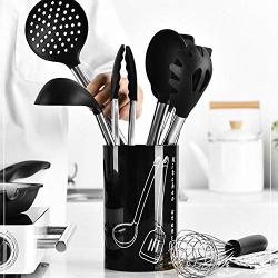 9Pcs Stainless Steel Kitchen Utensils Set Tube Handle Silicone Pot Shovel Food Clip Kitchenware Accessories Cooking Utensil Set,Black