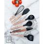 Black Silicone and Copper Cooking Utensils for Modern Cooking and Serving, Stainless Steel Copper Serving Utensils Ideal Spatulas for Non Stick Cookware