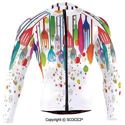 SCOCICI Cycling Jersey Long Sleeves Men,Home Decor Kitchenware Utensils Cutlery Abstract