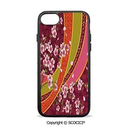 SCOCICI Non-Slip Drop Protection Smart Cell Phone Case Oriental Backdrop Sakura Blossom Japanese Cherry Tree Print Compatible with iPhone 7