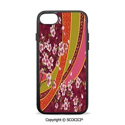 SCOCICI Non-Slip Drop Protection Smart Cell Phone Case Oriental Backdrop Sakura Blossom Japanese Cherry Tree Print Compatible with iPhone 7