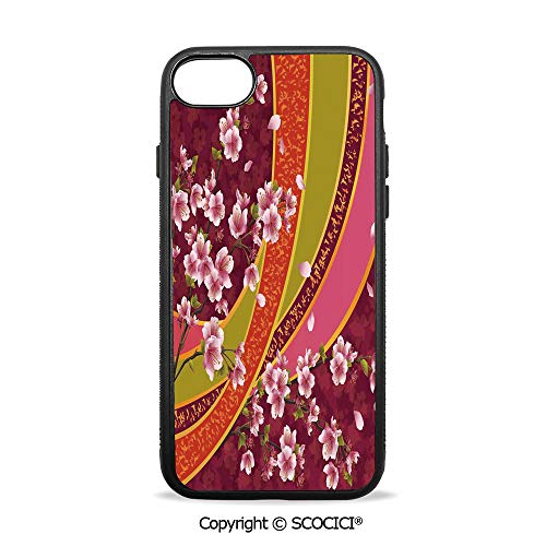 SCOCICI Non-Slip Drop Protection Smart Cell Phone Case Oriental Backdrop Sakura Blossom Japanese Cherry Tree Print Compatible with iPhone 7
