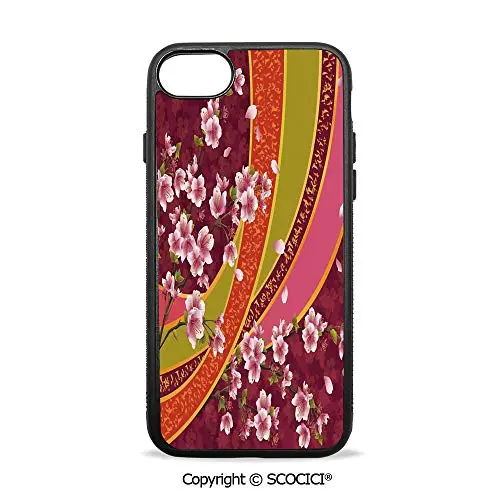 SCOCICI Non-Slip Drop Protection Smart Cell Phone Case Oriental Backdrop Sakura Blossom Japanese Cherry Tree Print Compatible with iPhone 7