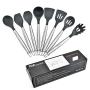 Set Of Eight Sets of Silicone Kitchenware - Heat-Resistant Silicone Spoon and Scraper - Seamless Design - Non-Stick Cooking Spoon Shovel, Stainless Steel Core, 8-piece set