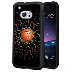 HTC 10 Case with Basketball Fire Pattern Whimsical Design Bumper Black Soft TPU and PC Protection Anti-Slippery &Fingerprint Case for HTC 10