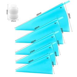 20Pc Silicone Pastry Bags and Coupler Set - 5 Sizes Reusable Thickening Icing Piping Bags Baking Cookie Cake Decorating Bags (10"+12"+14"+16"+18")- Standard Icing Couplers for Cake Decoratin (Blue)